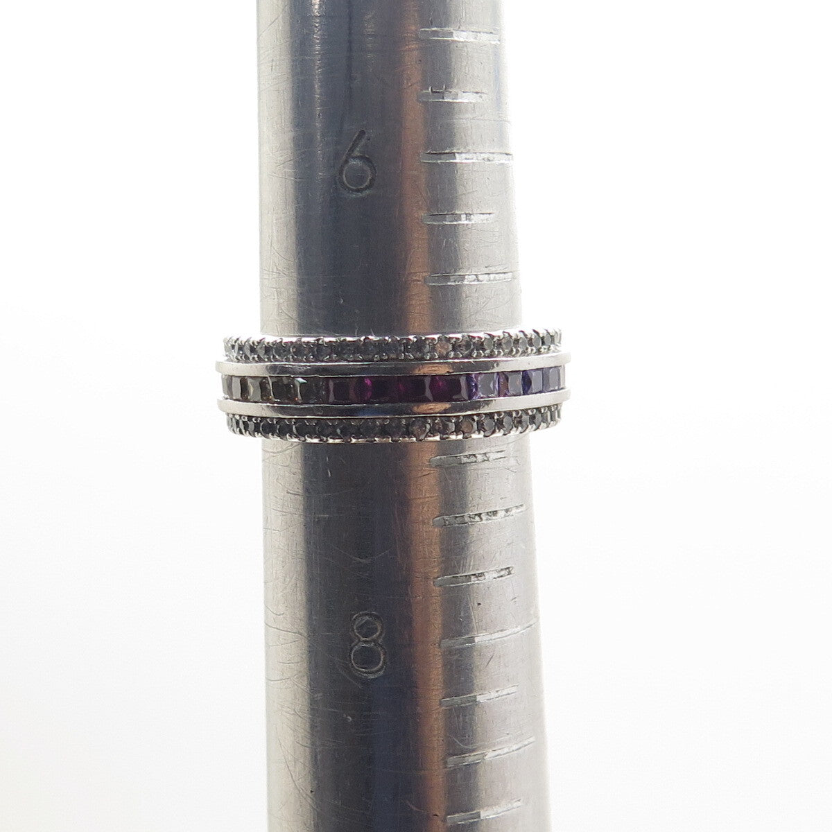925 Sterling Silver Princess & Round-Cut Multi-Color C Z Eternity Ring Size 7.25