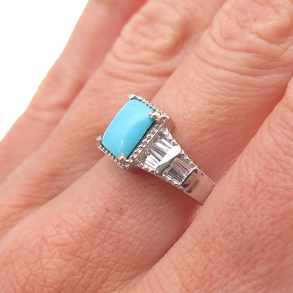Chuck Clemency 925 Sterling Silver Real Turquoise & White Topaz Ring Size 8.25