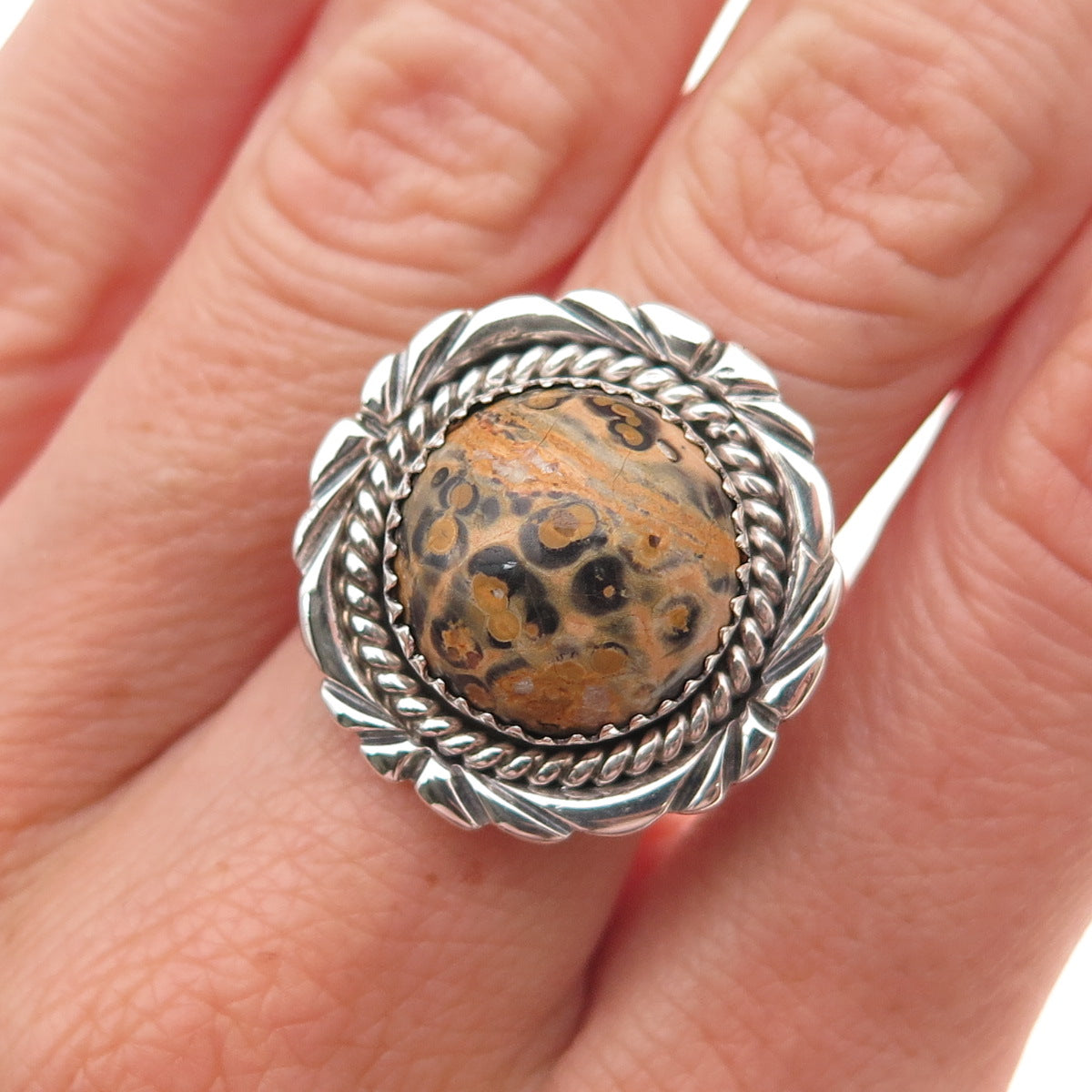 Old Pawn 925 Sterling Silver Vintage Southwestern Jasper Tribal Ring Size 9