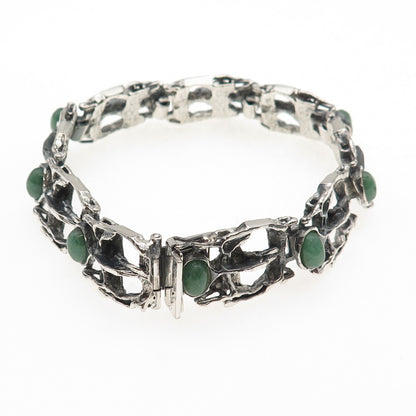 800 Silver Vintage European Real Aventurine Modernist Oxidized Bracelet 7.5"