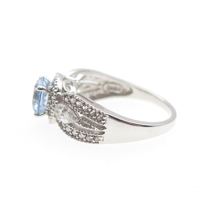 925 Sterling Silver Round & Pear-Cut C Z Engagement Ring Size 7.25