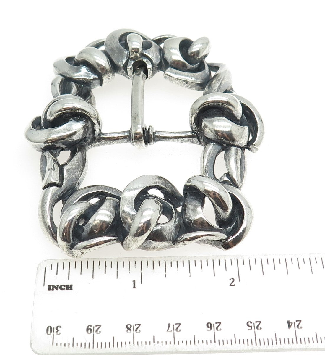 925 Sterling Silver Vintage Spiral Link Solid 140.8g Brutalist Belt Buckle