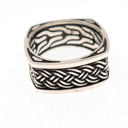 925 Sterling Silver Vintage Braided Oxidized Square Band Ring Size 9