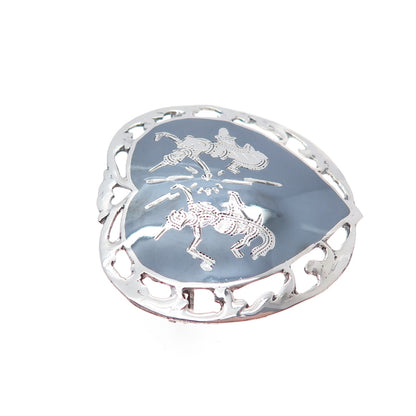 925 Sterling Silver Antique Siam Niello Hindu Goddess Heart Pin Brooch