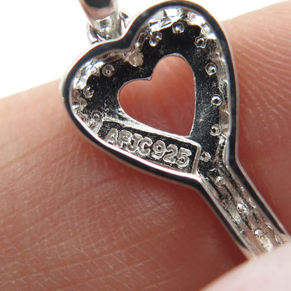 925 Sterling Silver Real Round-Cut Diamond Heart Key Minimalist Charm Pendant