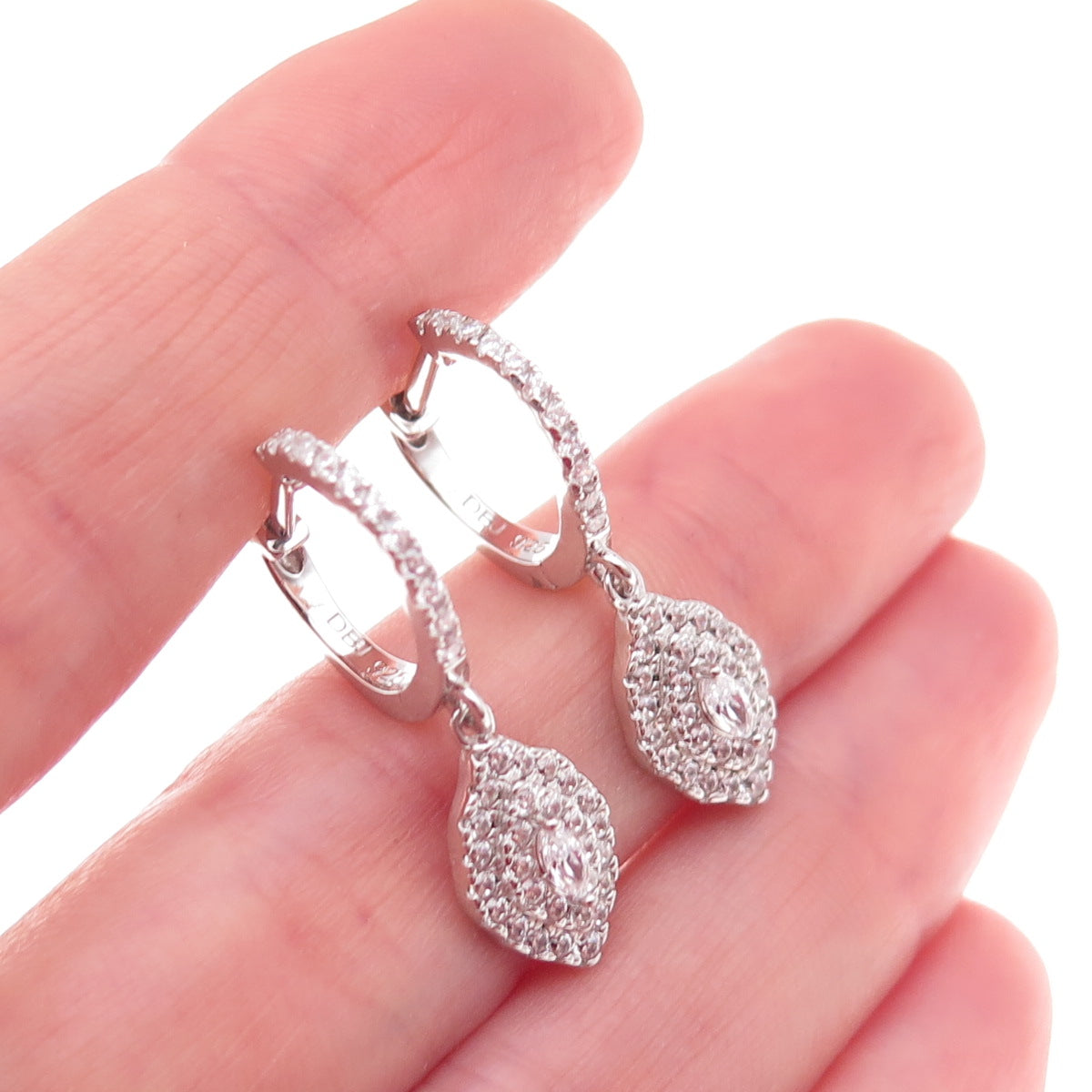 Dee Berkle 925 Sterling Silver Marquise & Round-Cut C Z Dangle Earrings