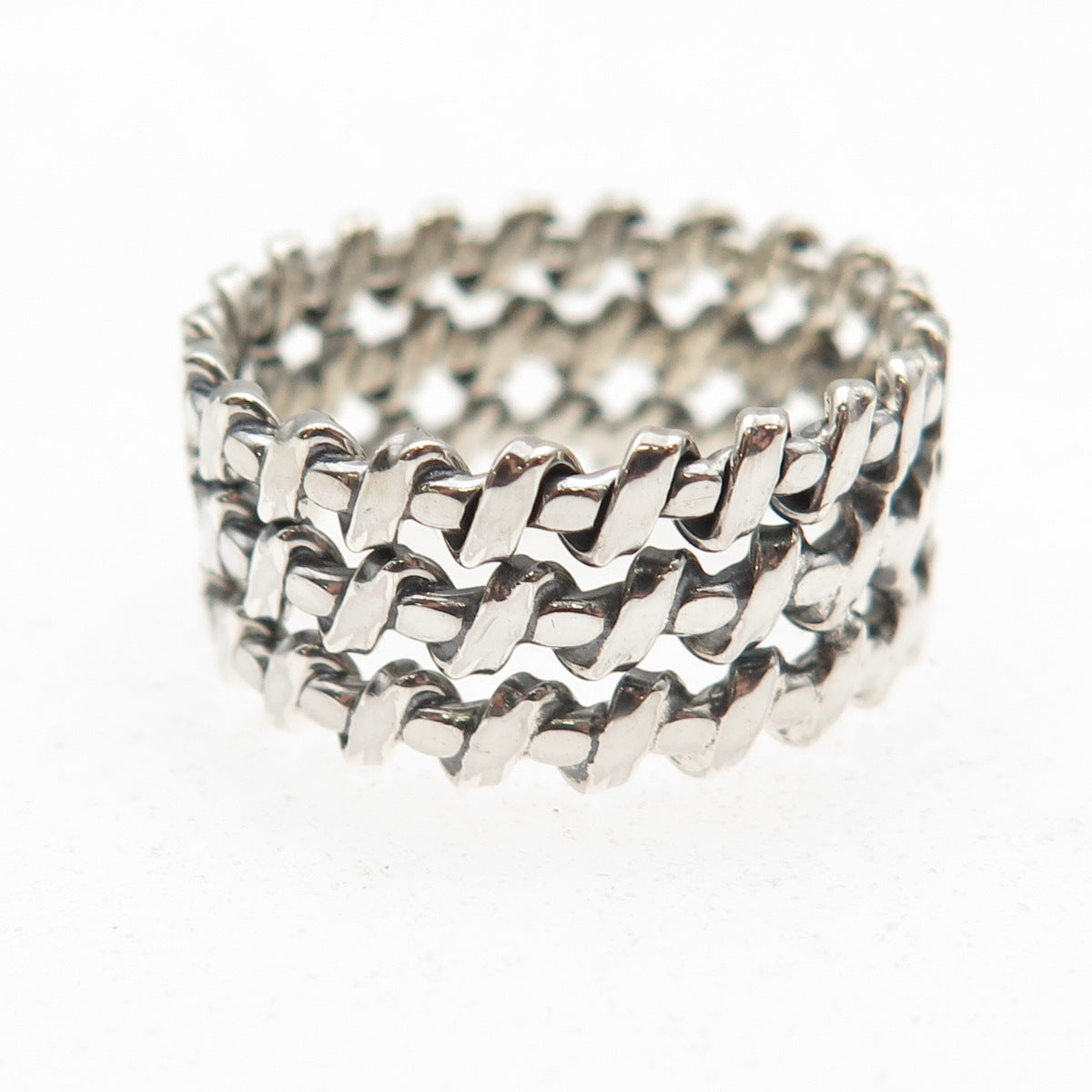 925 Sterling Silver Vintage Modernist Wire Oxidized Ring Size 8.75