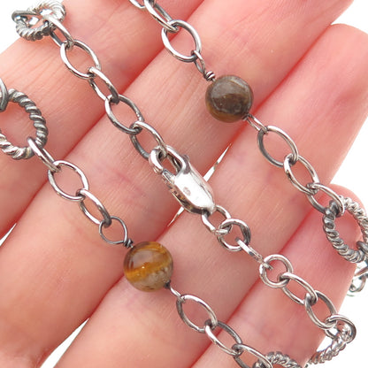 925 Sterling Silver Vintage Real Tiger Eye By The Yard Chain Necklace 18"