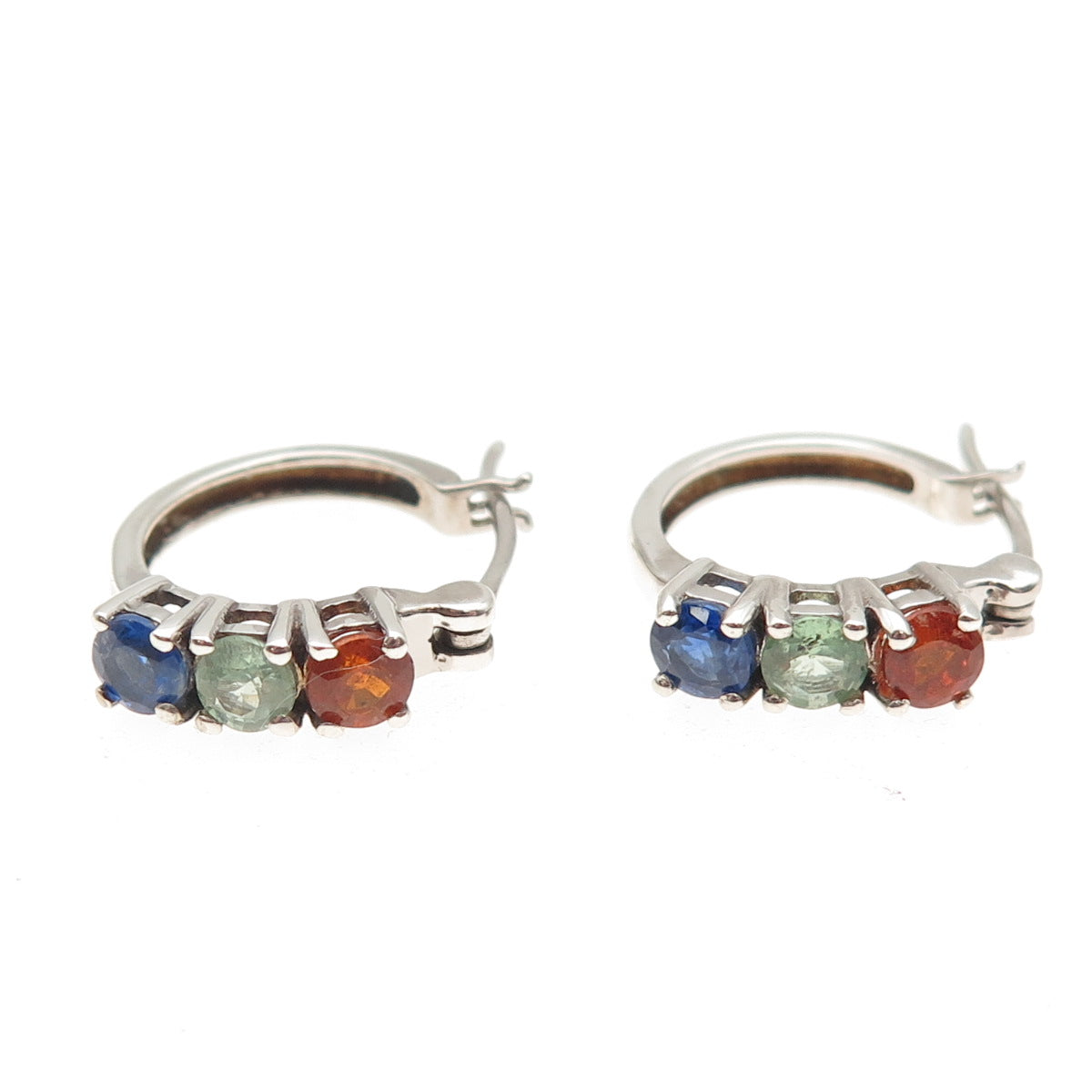 D'JOY 925 Sterling Silver Real Round-Cut Multi-Color Sapphire Hoop Earrings