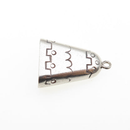 Old Pawn 925 Sterling Silver Vintage Southwestern Bell Tribal 3D Charm Pendant