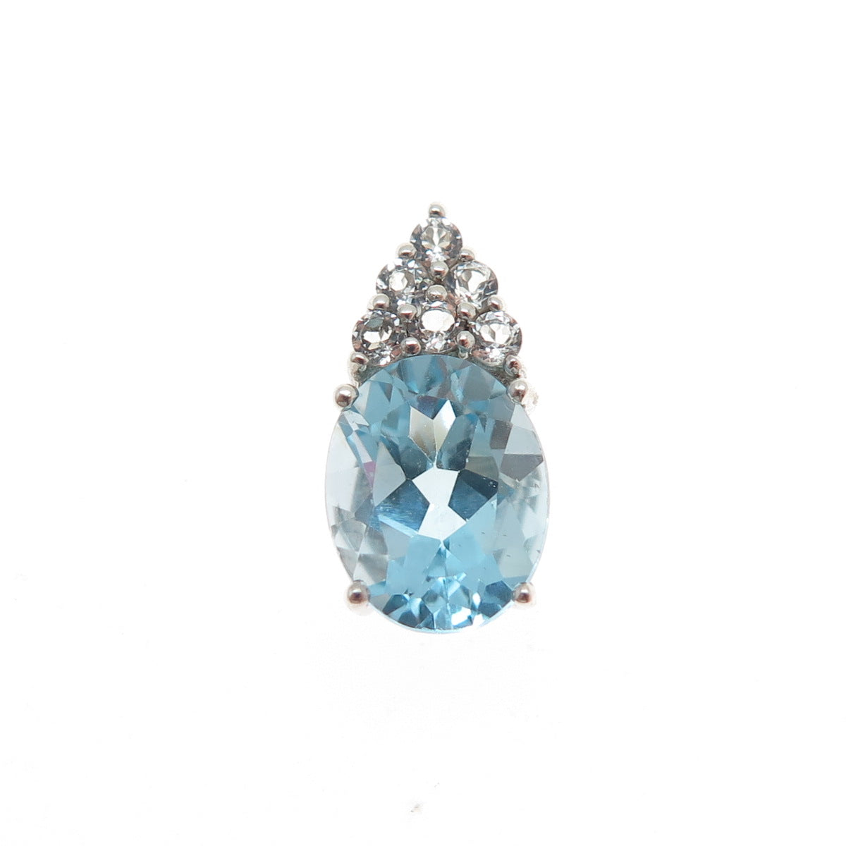 SAI 925 Sterling Silver Real Blue & White Topaz Minimalist Slide Charm Pendant