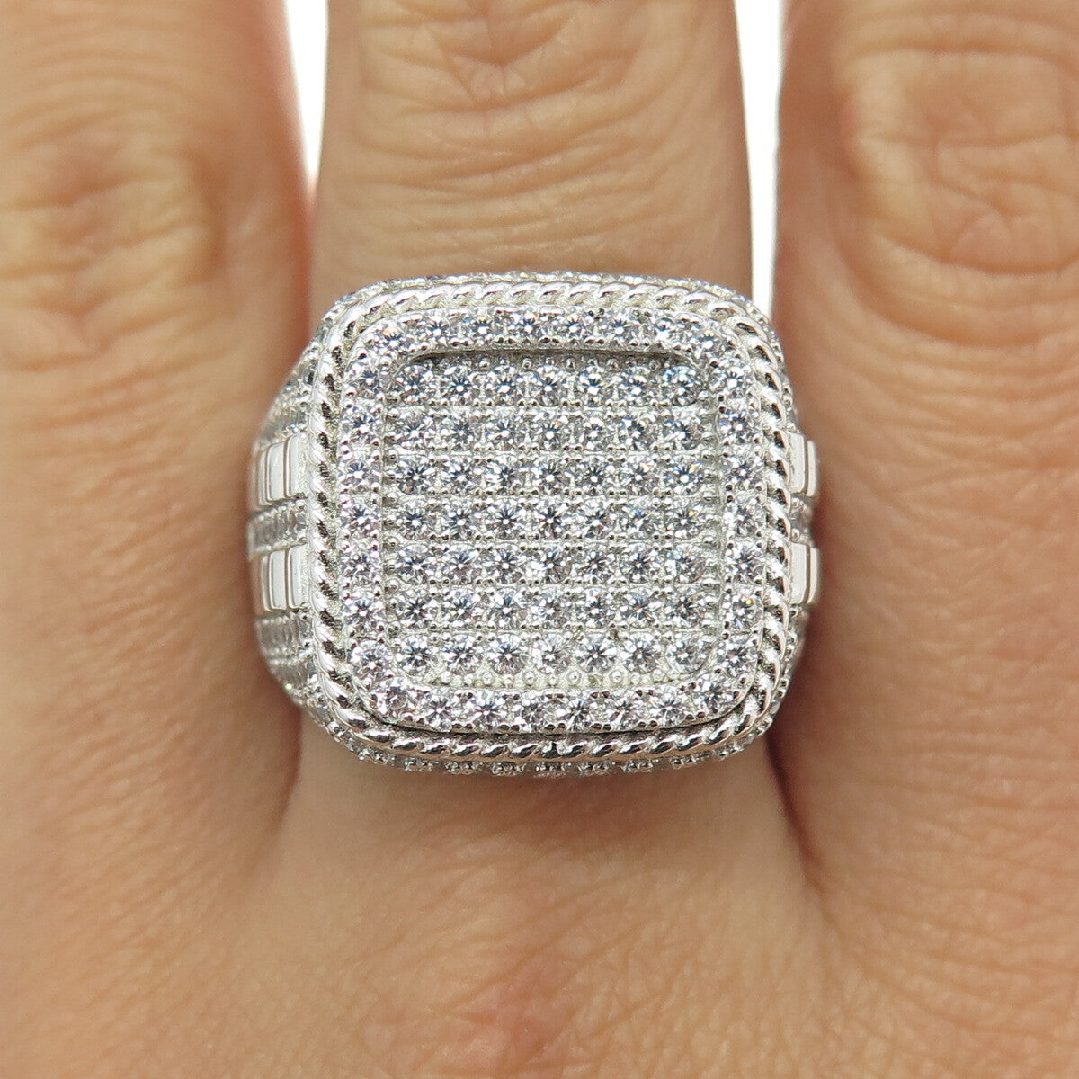 925 Sterling Silver Round-Cut Shaped C Z Domed Ring Size 10.25