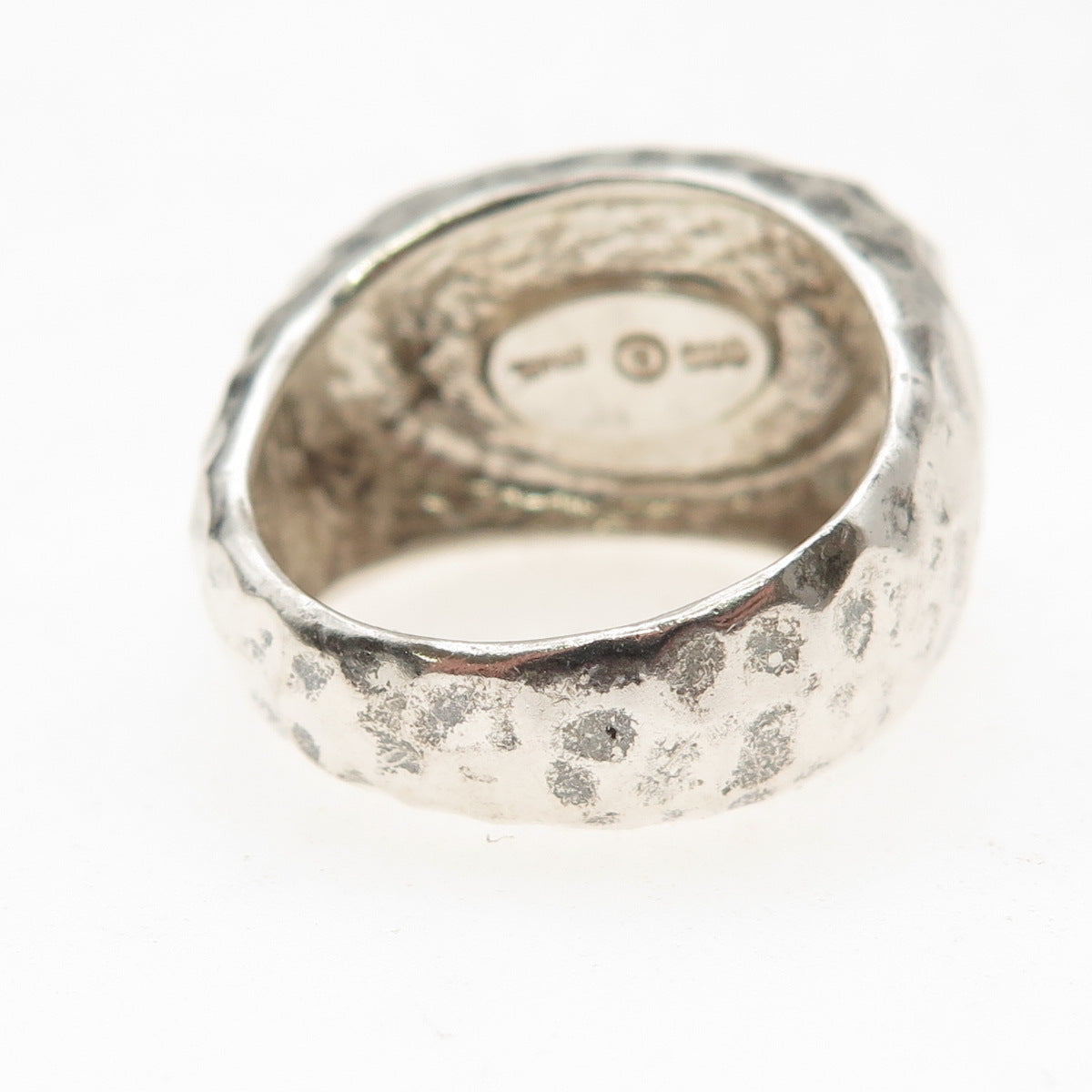 925 Sterling Silver Vintage Israel Roman Glass Modernist Hammered Ring Size 9