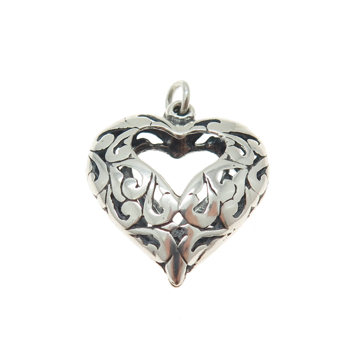 JEZLAINE 925 Sterling Silver Vintage Ornate Open Heart Pendant