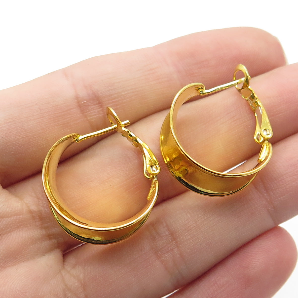 925 Sterling Silver Gold Plated Omega Back Hoop Earrings