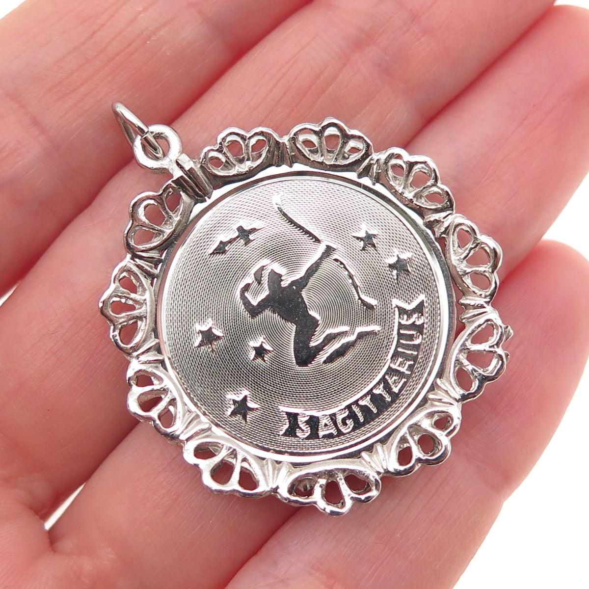 JAY POSON 925 Sterling Silver Vintage Sagittarius Zodiac Sign Charm Pendant