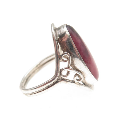 925 Sterling Silver Vintage Real Rhodonite Oxidized Ring Size 6