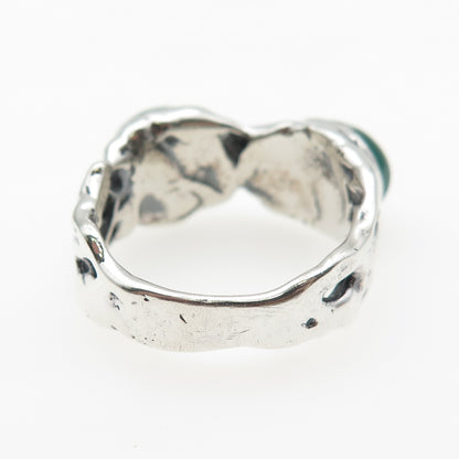925 Sterling Silver Vintage Real Green Onyx Modernist Oxidized Ring Size 8.5