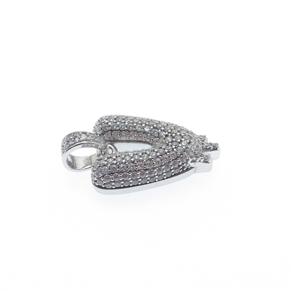 925 Sterling Silver Round-Cut C Z Sparkle Melted Letter V Initial Charm Pendant