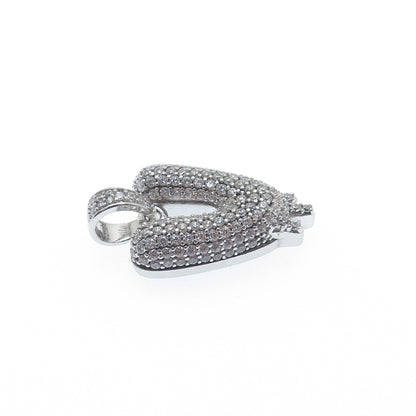 925 Sterling Silver Round-Cut C Z Sparkle Melted Letter V Initial Charm Pendant