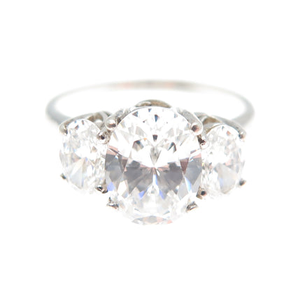 925 Sterling Silver Oval-Cut C Z Engagement Ring Size 7.25