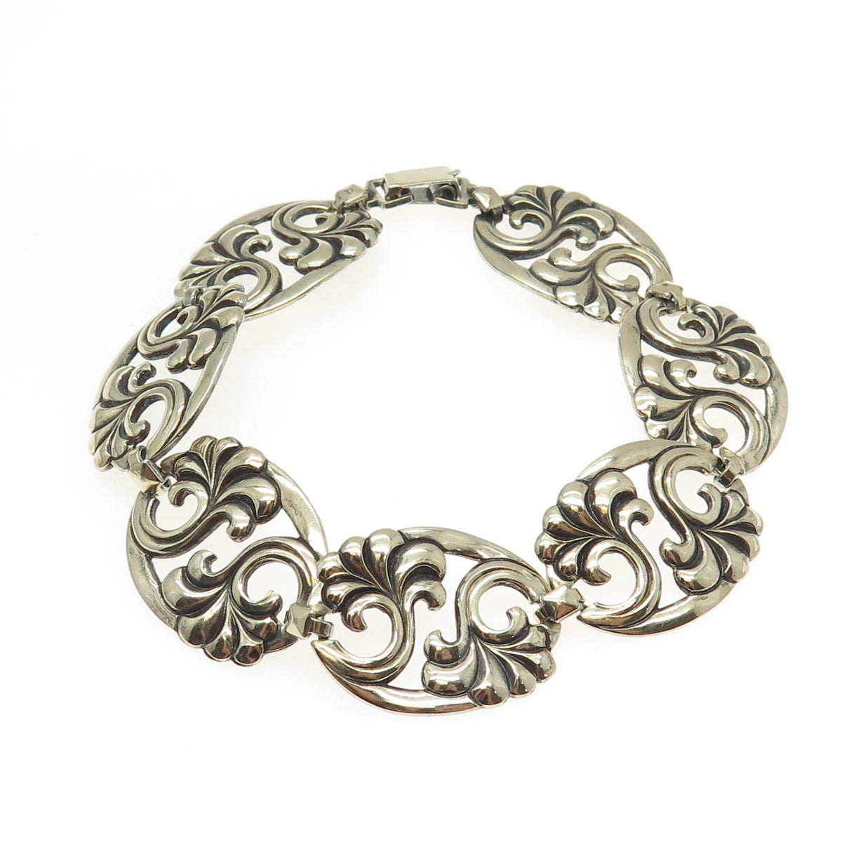 SYMMETALIC 14K Gold & 925 Sterling Silver Antique Art Deco Floral Bracelet 7.5"