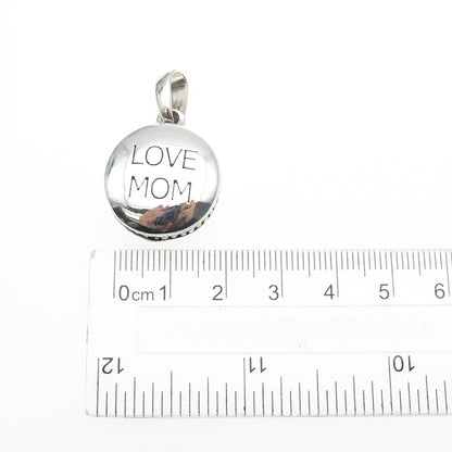 925 Sterling Silver Vintage Love Mom Round Charm Pendant