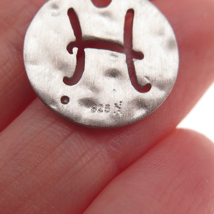 925 Sterling Silver Real Diamond Letter H Initial Hammered Mini Charm Pendant