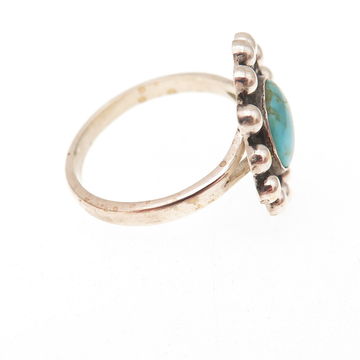Old Pawn Sterling Silver Vintage Southwestern Turquoise Sun Beaded Ring Size 7