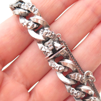 800 Silver Vintage European Curb Link Oxidized Bracelet 7"