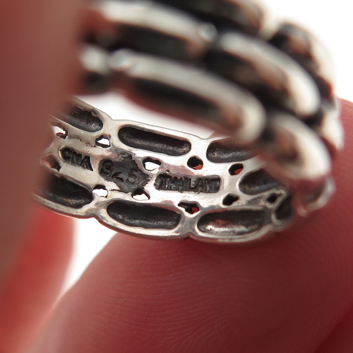 CNA Pranda 925 Sterling Silver Vintage Interlocking Brick Oxidized Ring Size 6