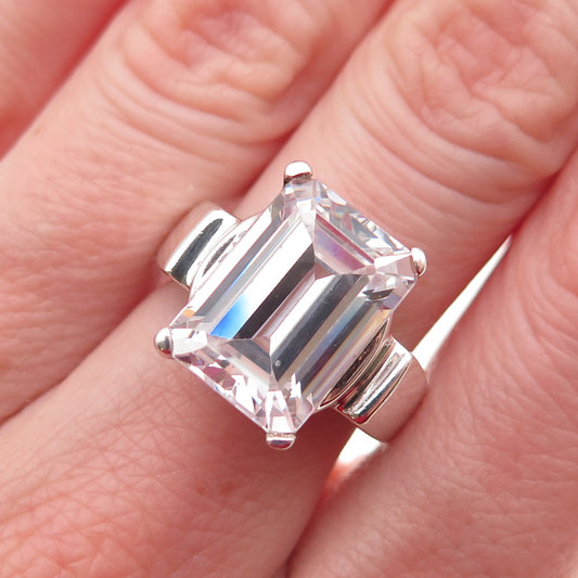 DBJ Dee Berkle Sterling Silver Vintage Emerald-Cut C Z Engagement Ring Size 7