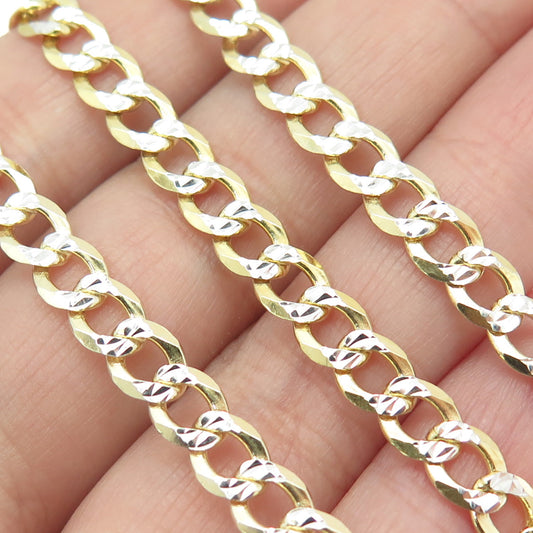 P. LUX 925 Sterling Silver 2-Tone Italy Diamond-Cut Flat Curb Chain Necklace 22"