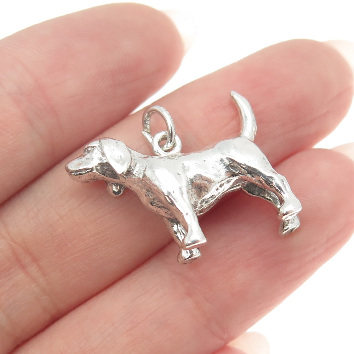 925 Sterling Silver Antique Art Deco Dog Minimalist 3D Charm Pendant