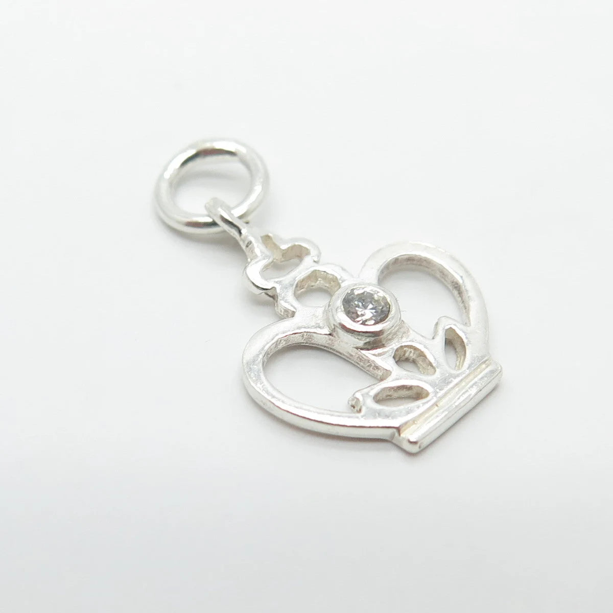 925 Sterling Silver Vintage C Z Crown Charm Pendant