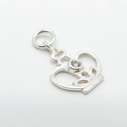 925 Sterling Silver Vintage C Z Crown Charm Pendant