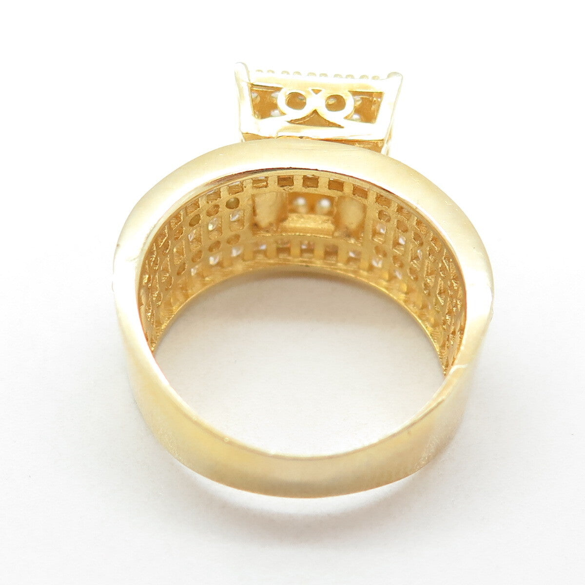 925 Sterling Silver Gold Plated Baguette & Round-Cut C Z Ring Size 7