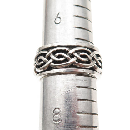 925 Sterling Silver Vintage Celtic Woven Oxidized Rotating Band Ring Size 7.25