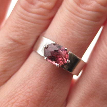 925 Sterling Silver Vintage Real Oval-Cut Tourmaline Oxidized Ring Size 6.75