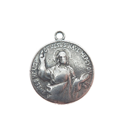 Sterling Silver Antique Jesus & St. Mary Religious Reversible Oxidized Pendant