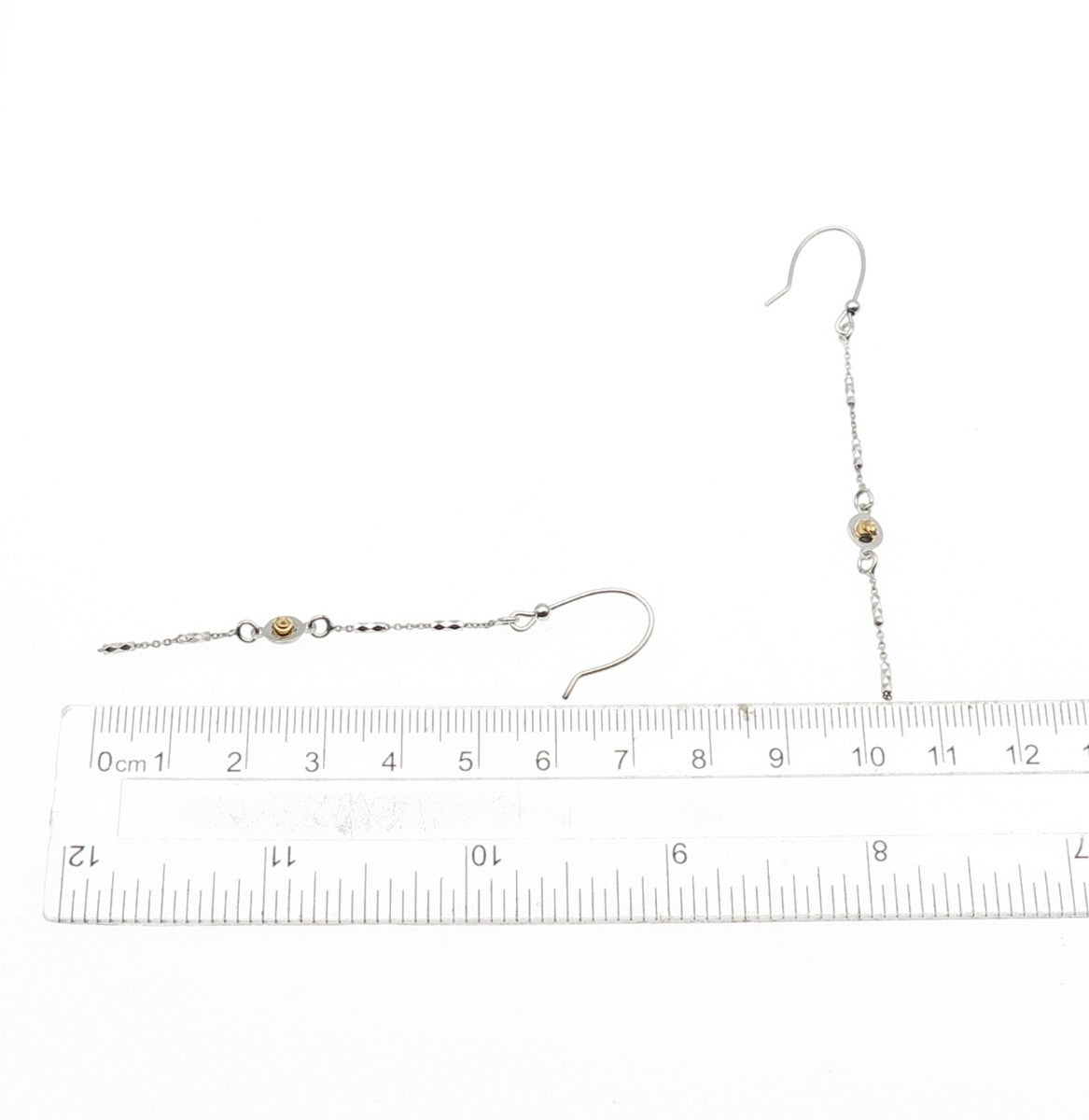 925 Sterling Silver 2-Tone Italy Diamond-Cut Ball Drop Chain Dangle Earrings