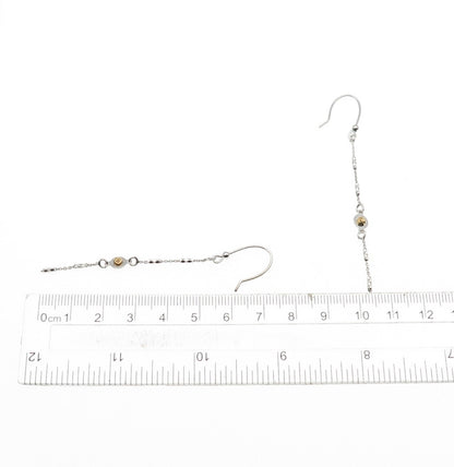 925 Sterling Silver 2-Tone Italy Diamond-Cut Ball Drop Chain Dangle Earrings