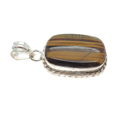 925 Sterling Silver Vintage Real Cabochon Tiger Eye Charm Pendant