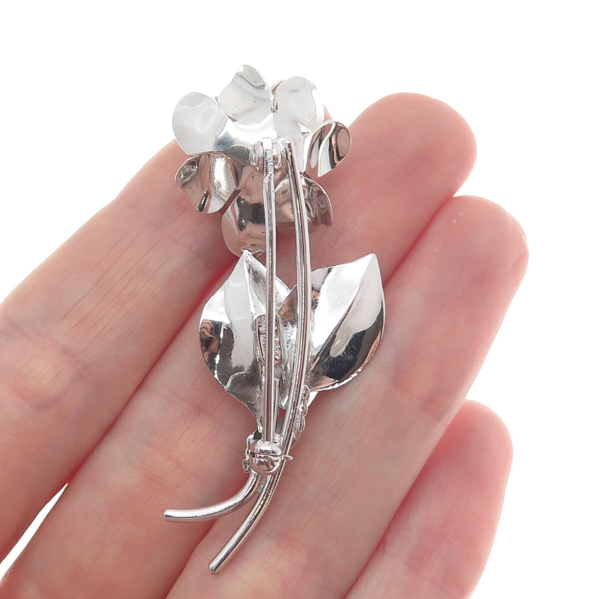 SILVERMAN BROTHERS 925 Sterling Silver Antique Art Deco Rose Flower Pin Brooch
