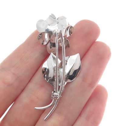 SILVERMAN BROTHERS 925 Sterling Silver Antique Art Deco Rose Flower Pin Brooch
