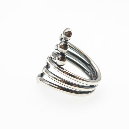 925 Sterling Silver Vintage Modernist Bypass Oxidized Adjustable Ring Size 6.5