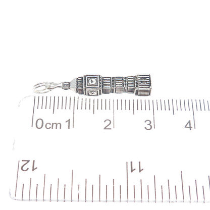 800 Silver Vintage Big Ben Minimalist 3D Charm Pendant