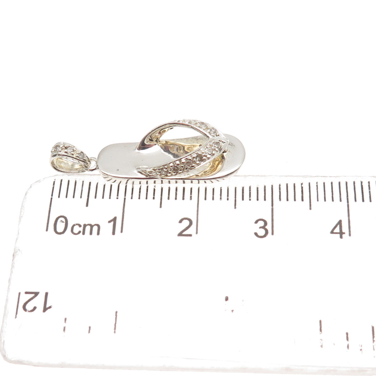 925 Sterling Silver Real Round-Cut Diamond Flip Flop 3D Charm Pendant