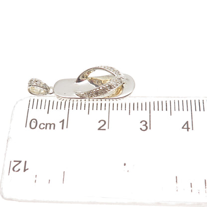 925 Sterling Silver Real Round-Cut Diamond Flip Flop 3D Charm Pendant
