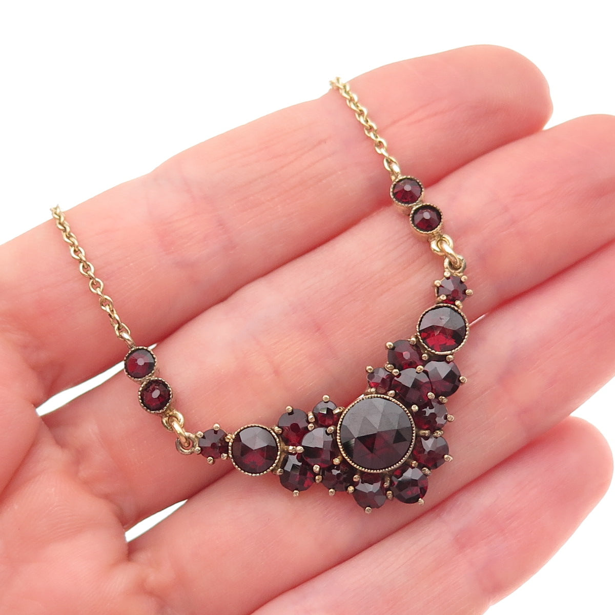 1/20 14K Gold Filled Vintage Germany Real Bohemian Garnet Chain Necklace 16"